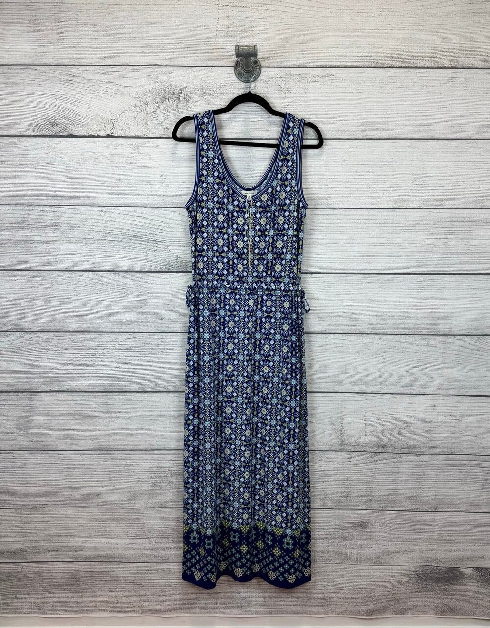 Max Studio Women's Blue & Yellow Print Sleeveless Waisted Maxi Dress Size Medium